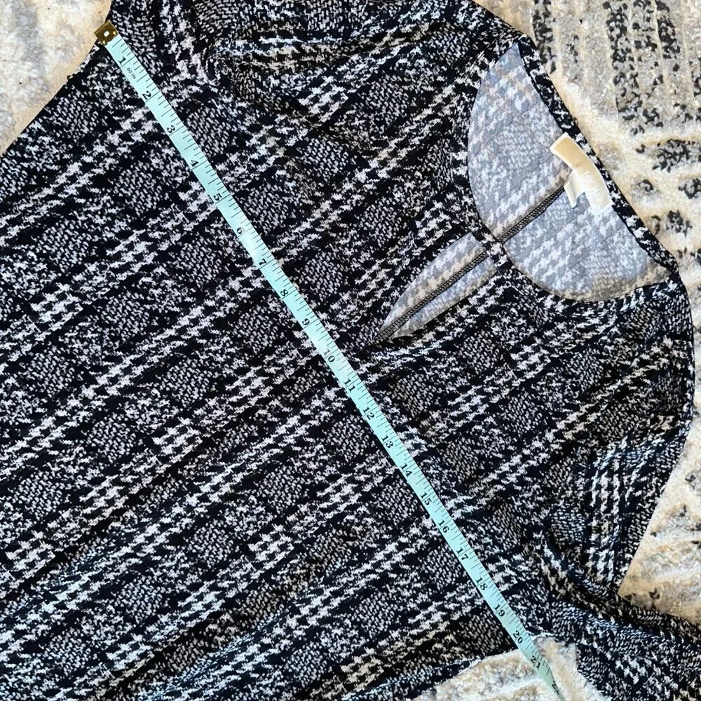 Black White Houndstooth Jacquard Michael Kors Long Sleeve Knee Length Dress L - Picture 9 of 10
